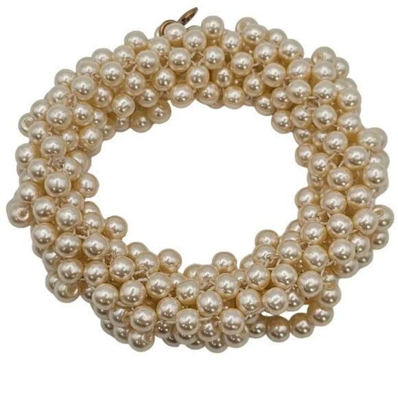 J Crew Bracelet Faux Pearl Beaded Stretch  Twisted Multistrand Gold Tone - Picture 1 of 8